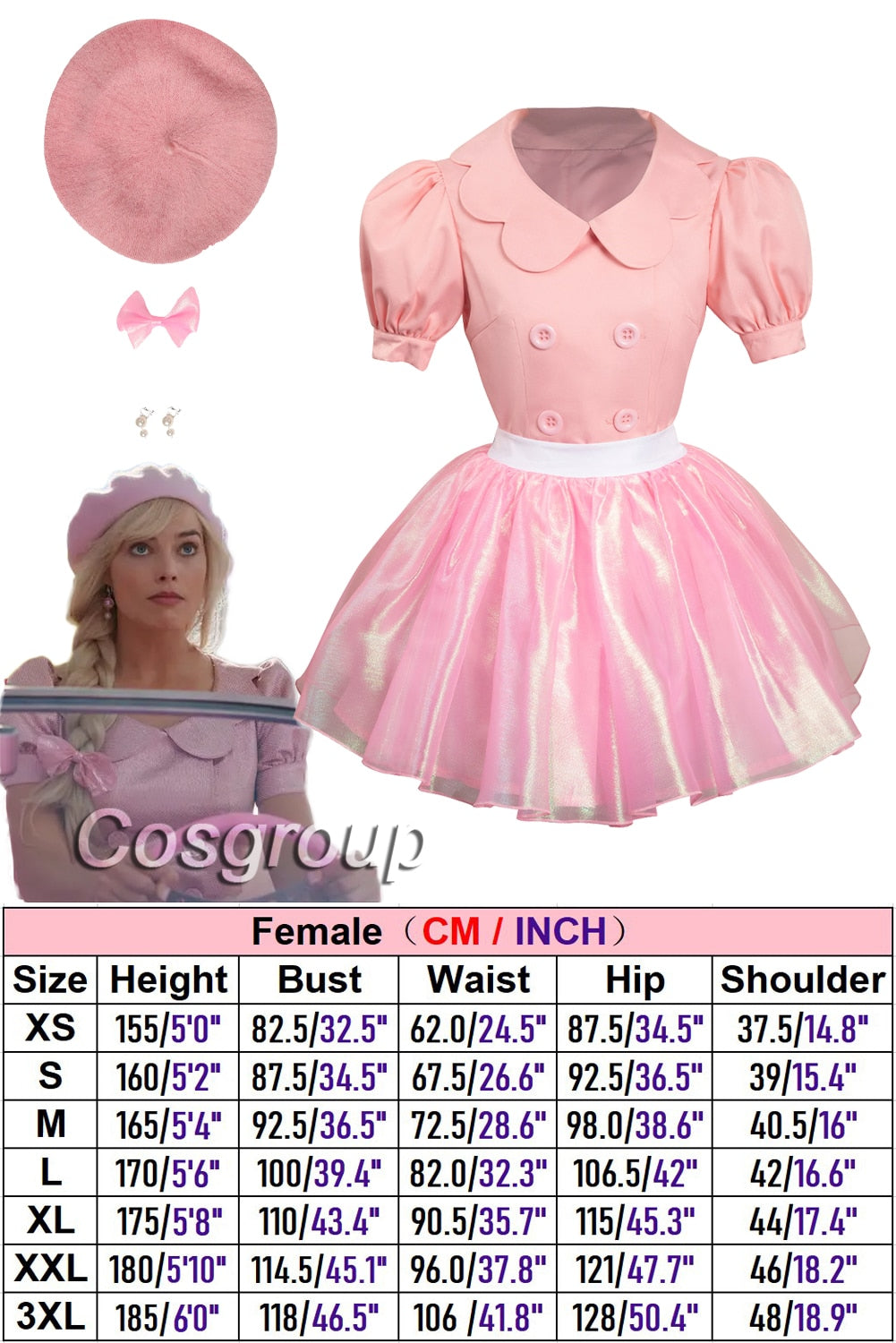 Margot Cosplay Kawaii Pink Plaid Dress Women Costume Movie Barbei Roleplay Fantasia Halloween Party Clothes For Disguise Style Q