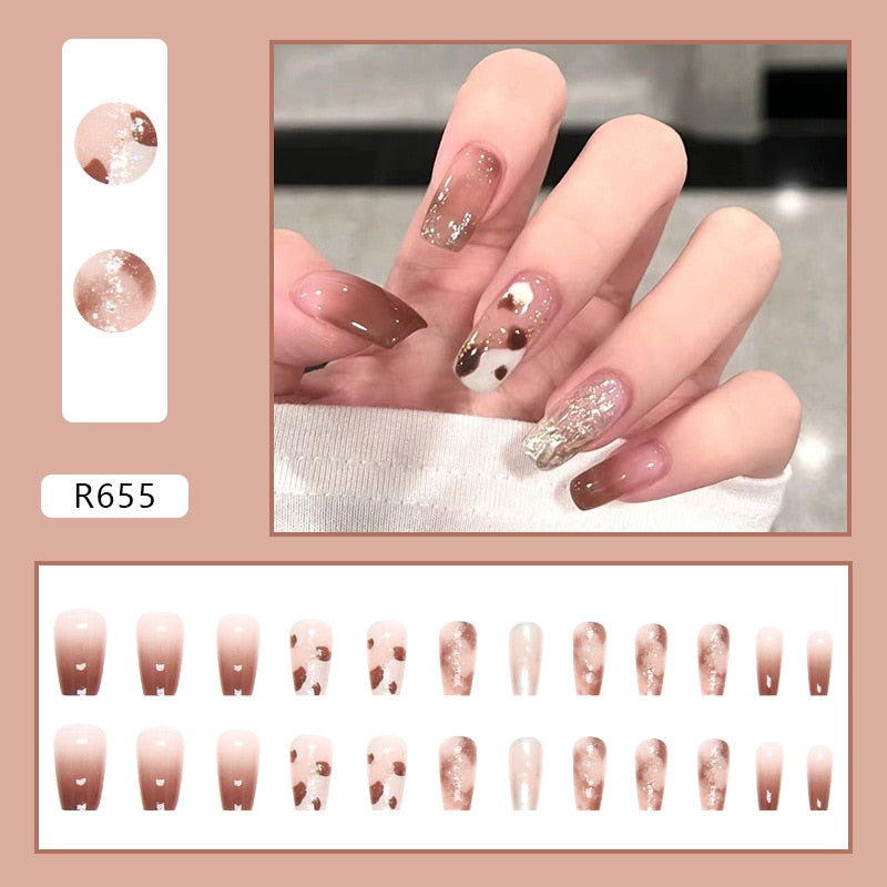24Pcs/Box Red Ballerina Fake Nails Press On Nial Art Tips False Nails Press On Nails Coffin Artificial Nails