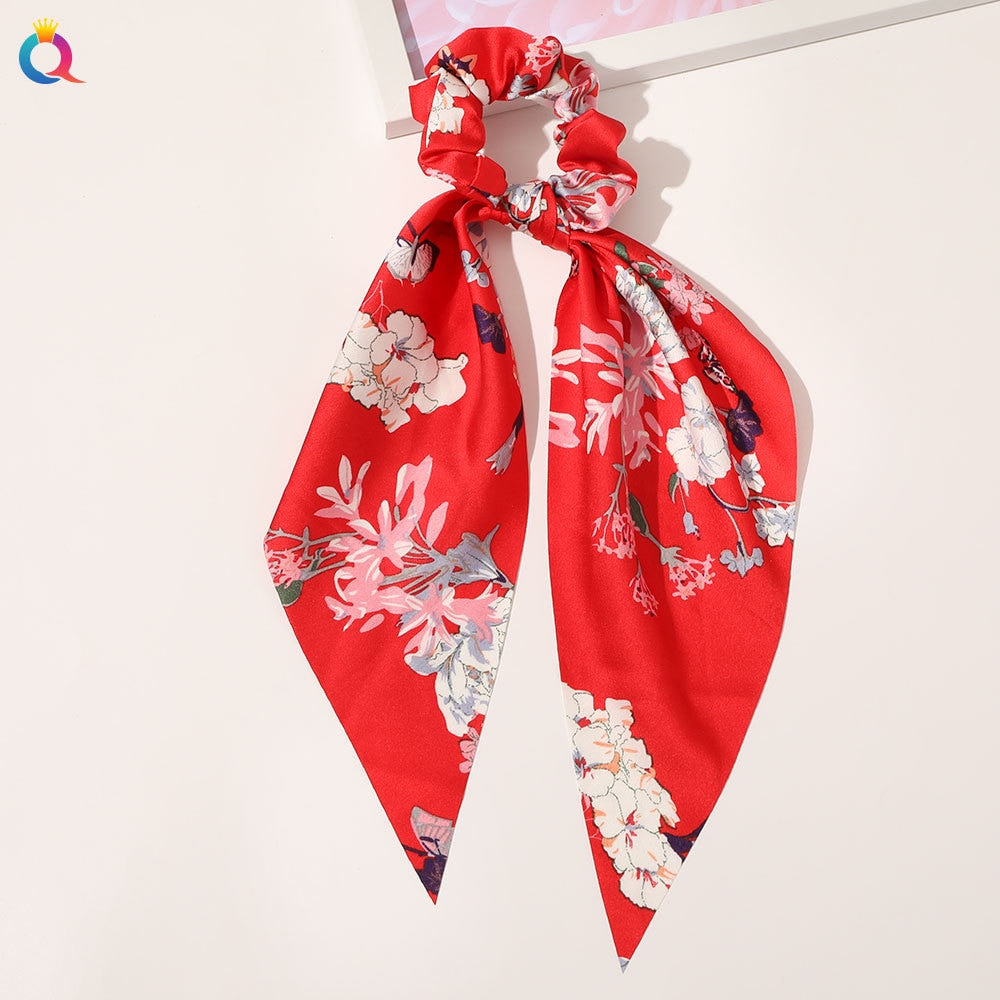 Fashion Print Chiffon Long Ribbon Scrunchies Women Girls Ponytail Scarf Elastic Hair Bands Ties Hair Accessories Wholesale 58