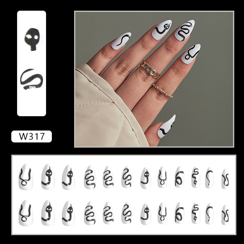2023 New Cute Cat Printed Fake Nails Almond Head Full Cover Press on FIngernails Cartton Pink Acrylic Nail Art Tips for Girls