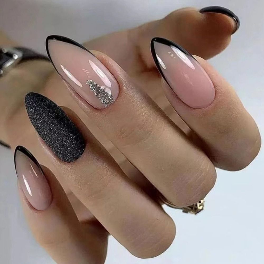 24pcs/set Long Stiletto Fake Nails Punk Snake Pattern Black White Matte False Nails Artificial Full Nail Tips Manicure Tools