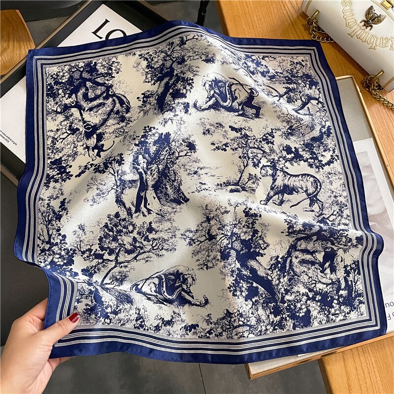 Classice 100% Silk Square Scarf Women Print Stripe Hair Band Wrist Foulard England Style Neckerchief Bandana Echarpe FZ125-1