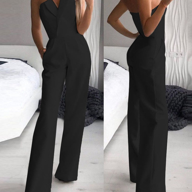 Elegant Slim Office Lady Black Strapless Jumpsuits for women Summer New Sexy Sleeveless White Red Wide leg Jumpsuits 3
