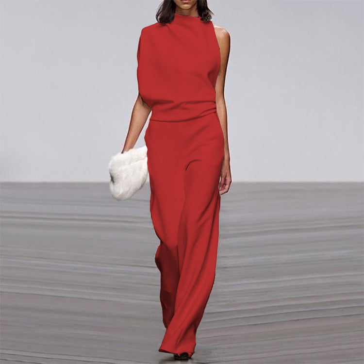 Solid Color One Shoulder Women's Pants Summer New Sleeveless Stacked Neck Jumpsuits Women Bodysuit Clothes Streetwear 2