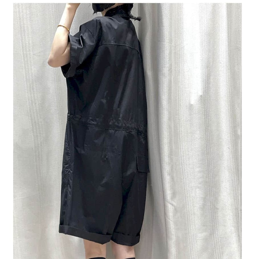 Vintage Jumpsuit Wide Leg Shorts Bodysuit High Waist Loose Workwear Pants Overall Large Size Playsuit Women Clothing One-pieces