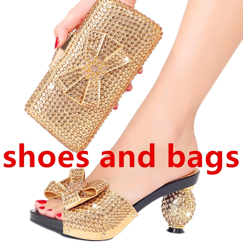 Diamond Ladies Slippers New Popular High Heels Spring Summer Plus Size Suitable for Wedding Party Birthday Ball Wear shoes and bags