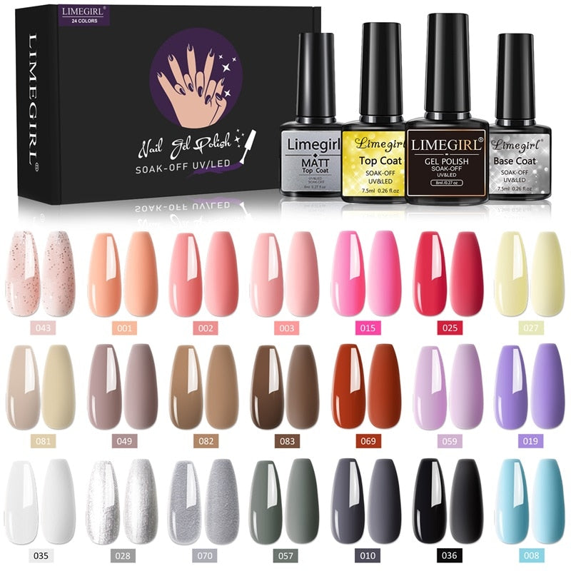 Limegirl Gel Nail Polish Set Kit Pink Glitter Popular Spring 60/40/24 Colors Semi Permanent UV Led Gel Varnish Soak Off Nail