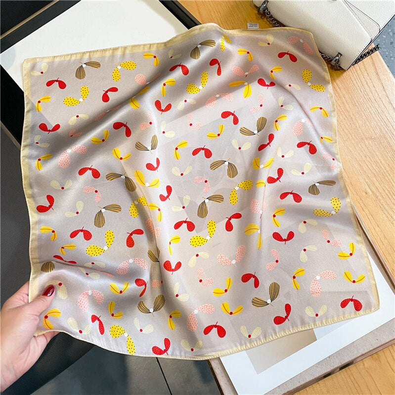 Fashion Designer Print 100% Natural Silk Square Scarves Women Hairband Neck Foulard Female Small Kerchief Bandana New FZ224-1 53cm real silk