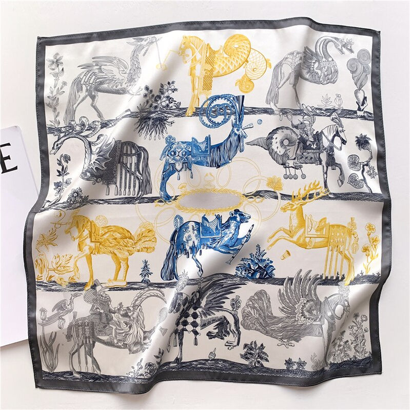 Fashion Designer Print 100% Natural Silk Square Scarves Women Hairband Neck Foulard Female Small Kerchief Bandana New FZ87-1 53cm real silk