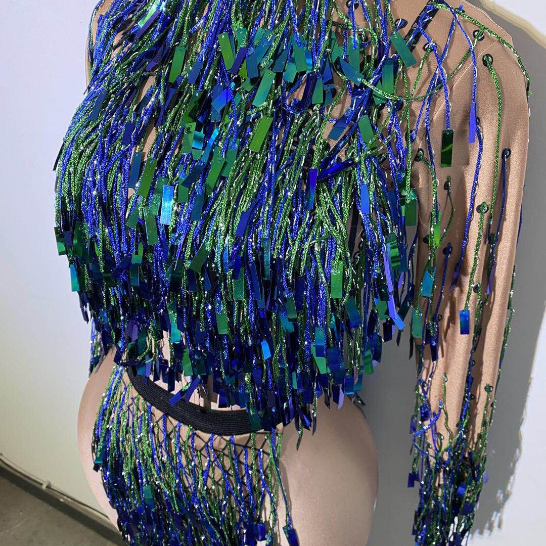 Latin Dance Costume Sequin Fringe Tassel Stage Outfit Dress for Women Ballroom Competition Dresses Night Party Clubwear