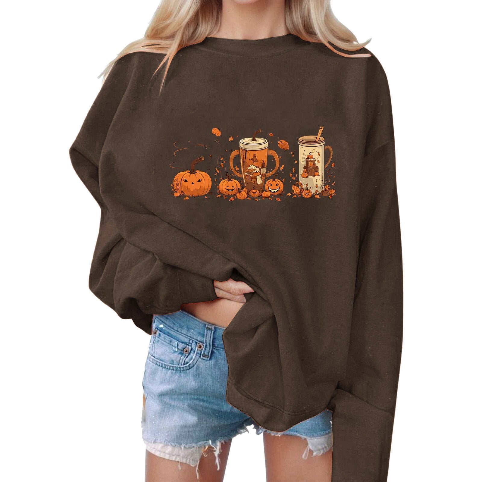 Halloween Pumpkin Print Sweatshirts Round Neck Sweatshirt Harajuku Sweater Pullover Women's Sweatshirt Oversized