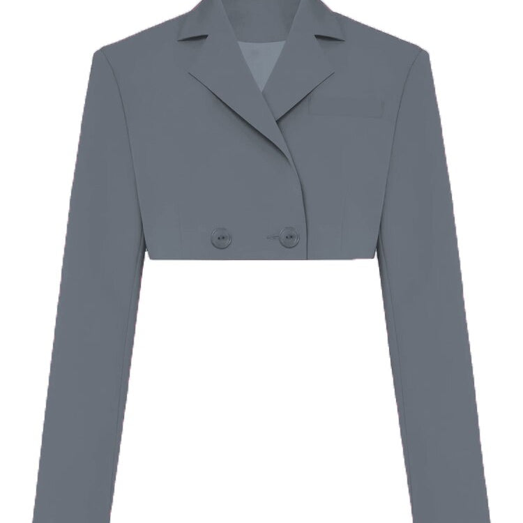 Fall Women Blazer Suit Two Piece Sets Turn-down Collar Blazers Tops And Pleated Skirts Femme High Street Y2K Outfits Only Grey Coat