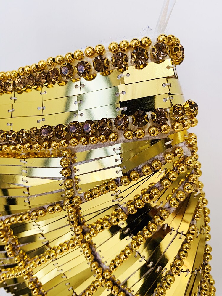 HIGH STREET Newest 2023 Designer Fashion Women's Stunning Metallic Diamonds Strass Handwork Beaded Tweed Mini Skirt