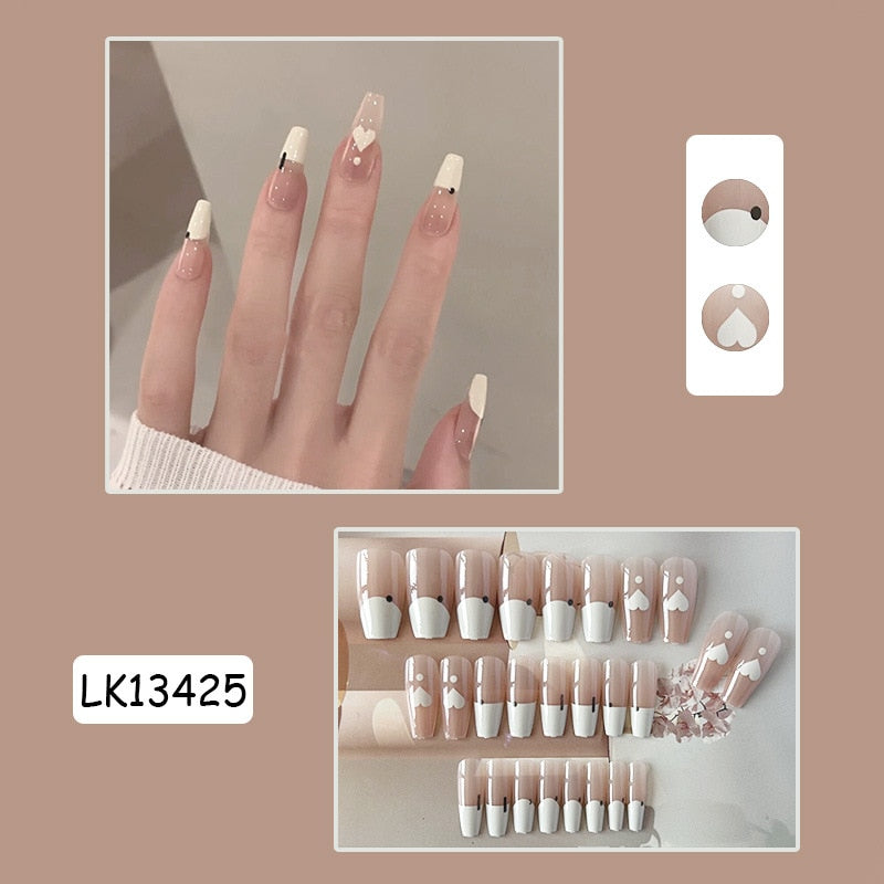 Y2k Fake Black Nail Long Ballet Reusable Adhesive Acrylic Press on set Nails Dark Acrylic Artificial False Nails Arts Tips 24pcs