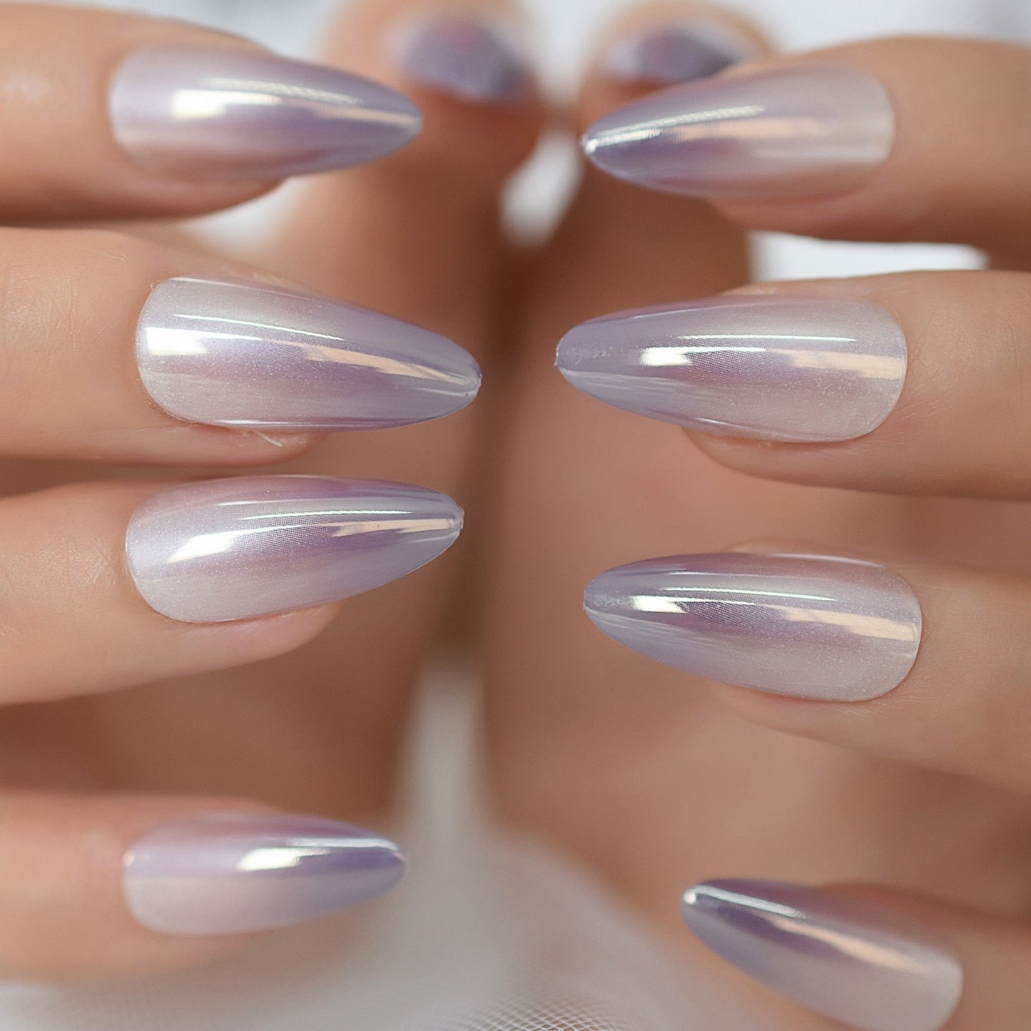 Glossy Gradient Rainbow Ombre French Press on Nails Almond Fake Nails Stiletto Oval Pointed Manicure False Nails Finger Tips