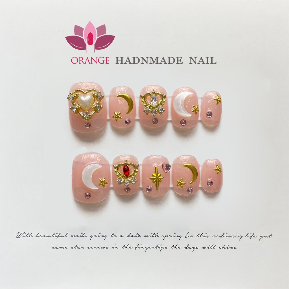 Handmade Press on Nails Glitter Rhinestone3d Charms False Nails With Designed Fingernail Fake Nail With Glue Acrylic Nail Tips