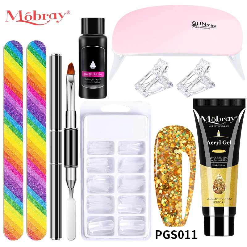 Mobray Poly Nail Gel Set Manicure Set Gel Cuticle Pusher Finger Extend Mold Nail Kit All For Quick Extension Manicure Set 9pcs-set-011