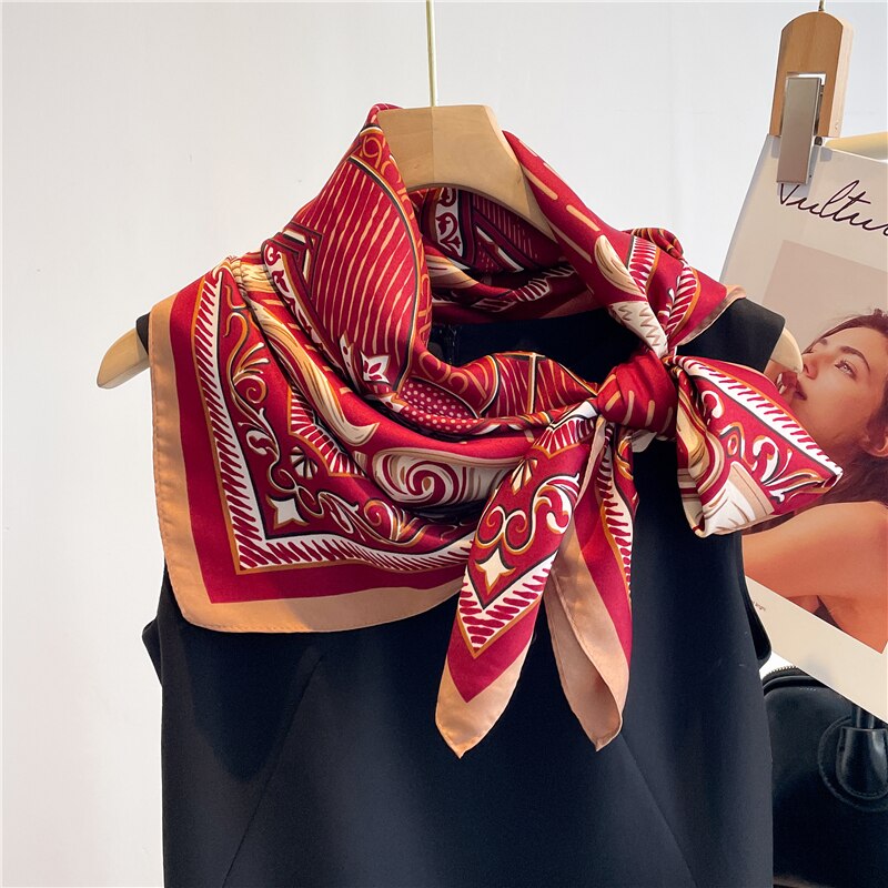 Fashion Print Printing Twill Silk Square Scarf for Women Hijab Muslim Headband Bandana Summer Shawl Beach Stoles Echarpe FN122-1