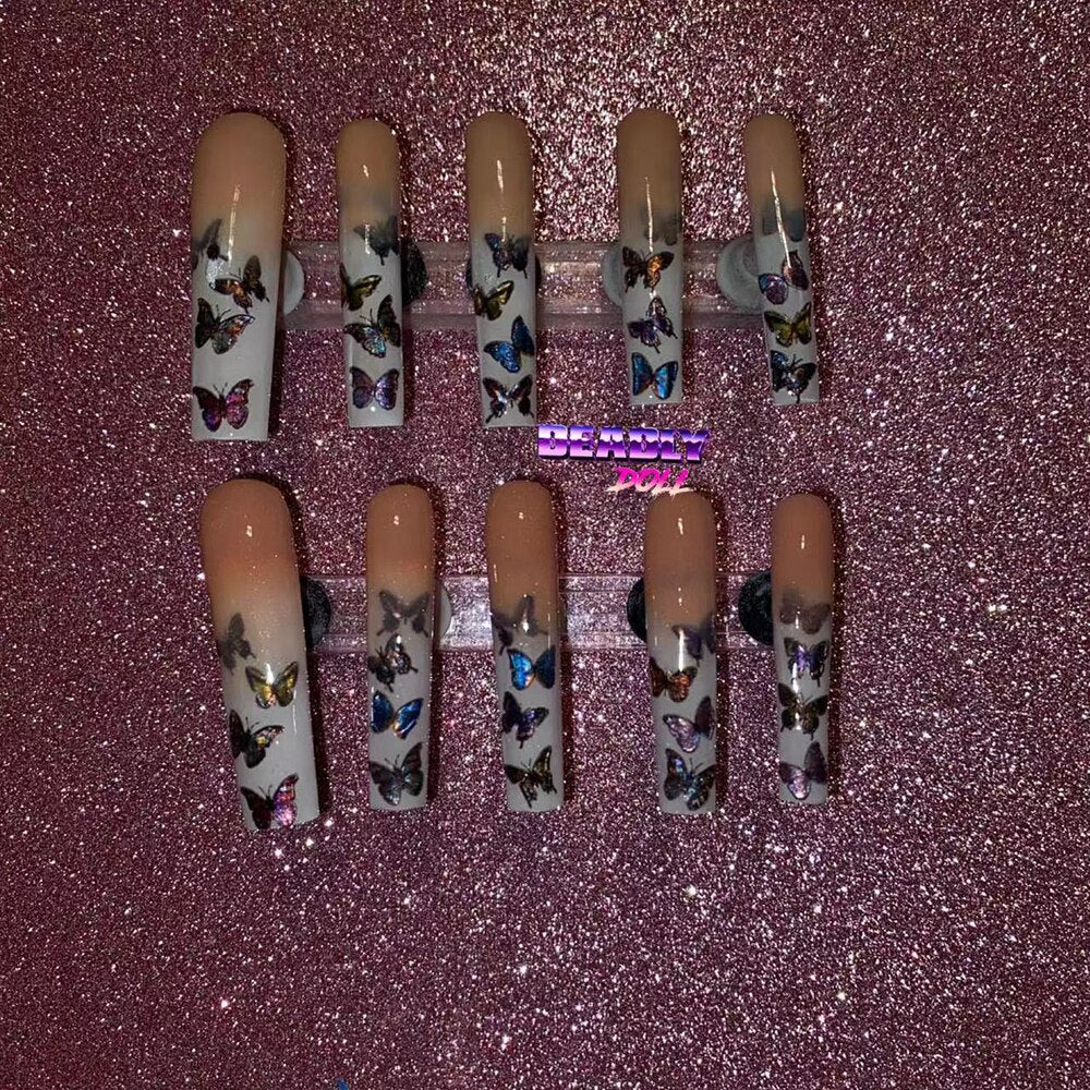 Fashion Cool Personality Cosplay Party Nails Long Coffin 3D High-End Chain Nail Tips Girls Gift Accessories 22