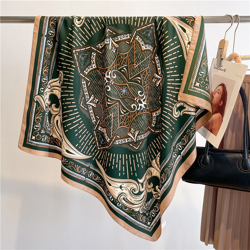 Fashion Print Printing Twill Silk Square Scarf for Women Hijab Muslim Headband Bandana Summer Shawl Beach Stoles Echarpe FN122-2