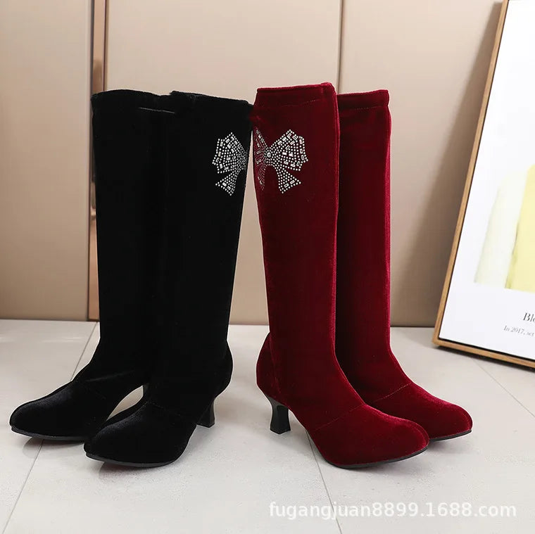 Latin Dance Boots for Women Black Modern Jazz Tango Dance Shoes Rubber Soft Sole High Heel Salsa Performance Shoes