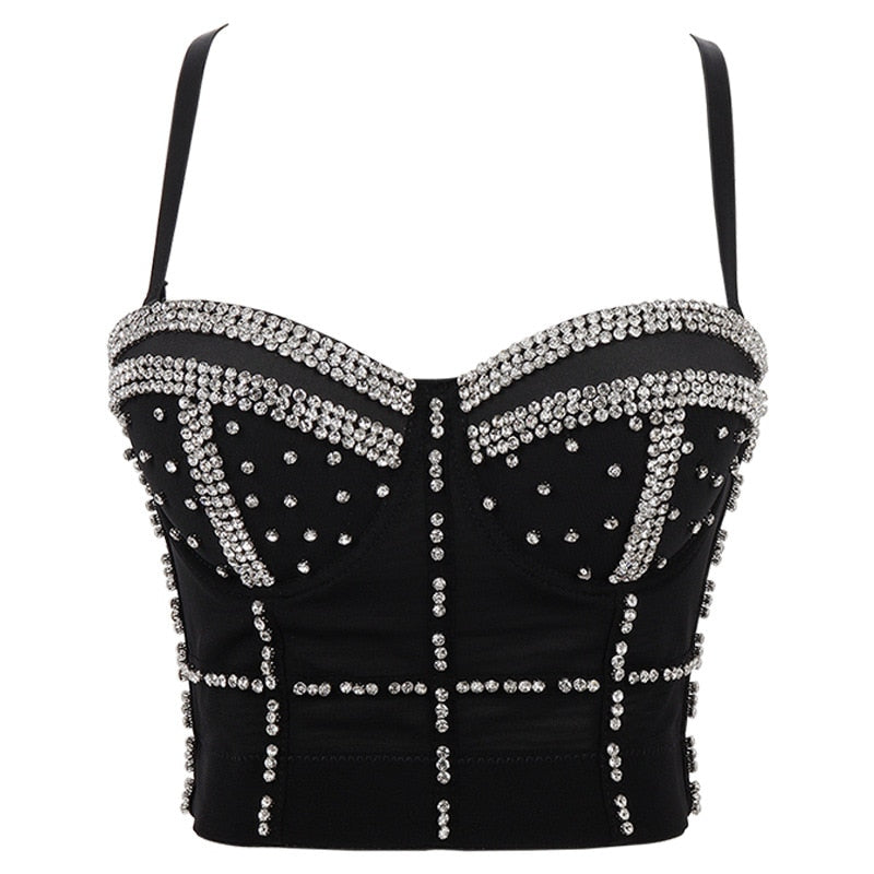Women Tank Tops Luxury Sequined Rhinestone Pearl Wedding Push Up Bra Woman Clothes Camis Stage Ladies Crop Top Corset y2k Blusas