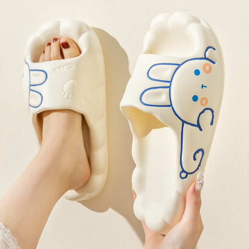 WTEMPO Summer Slippers Women Fashion Rabbit Slipper Home Slides Platform Flat Indoor Floor Flip Flops Women Ladies Shoes White