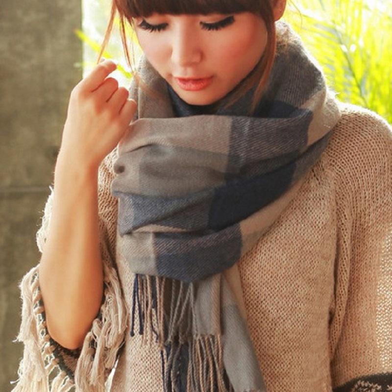 Winter Female Lattice Imitation Cashmere Scarf Autumn And Winter Thick Fashion Warm Wild Scarf Shawl Grey 180CM