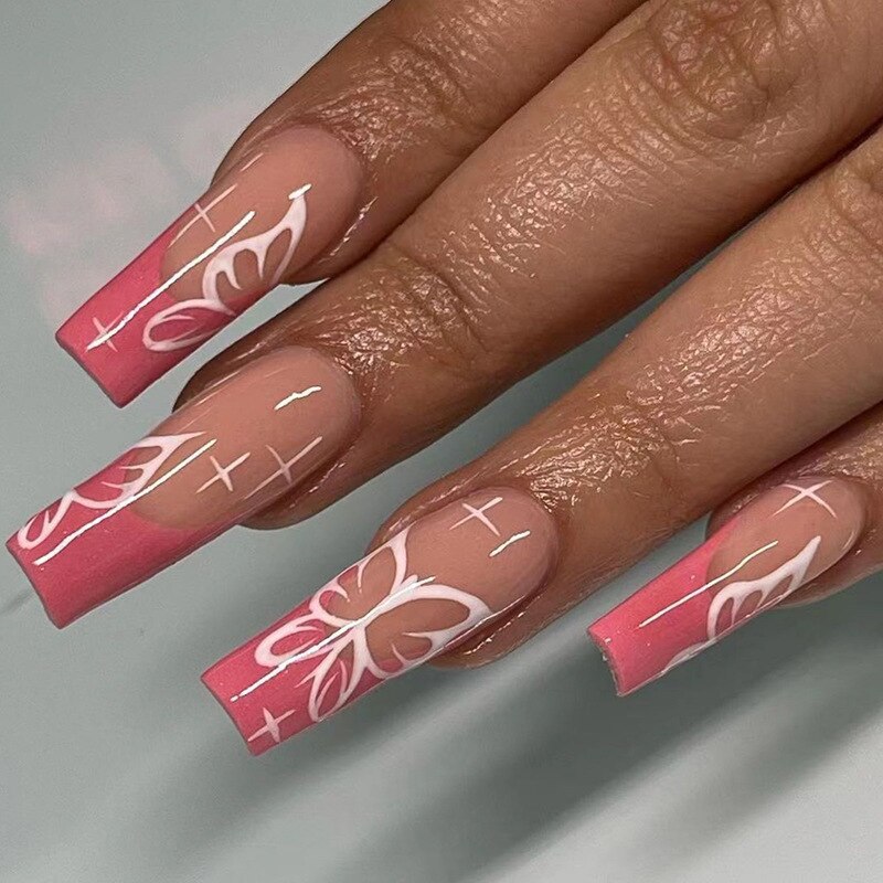 Fake Nails Heart Pattern Full Cover Fake Nails DIY Glue Press On Nails Nail Supplies For Professionals