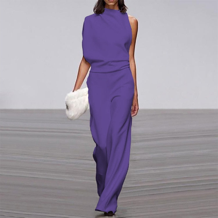 Solid Color One Shoulder Women's Pants Summer New Sleeveless Stacked Neck Jumpsuits Women Bodysuit Clothes Streetwear 7