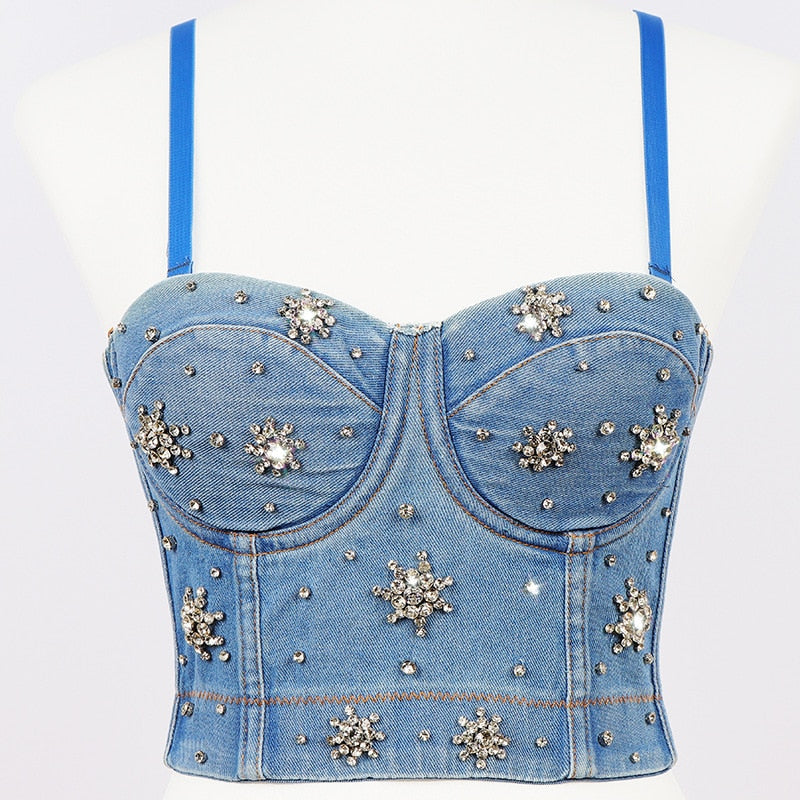 Women Tank Tops Luxury Sequined Rhinestone Pearl Wedding Push Up Bra Woman Clothes Camis Stage Ladies Crop Top Corset y2k Blusas