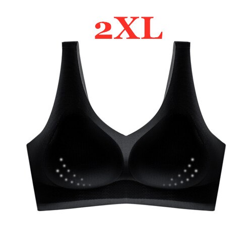 Youpin Women's Ice Silk Seamless Bra Ultra-thin No Steel Ring Breathable Antibacterial Gather One Piece Breathable Underwear Black 2XL