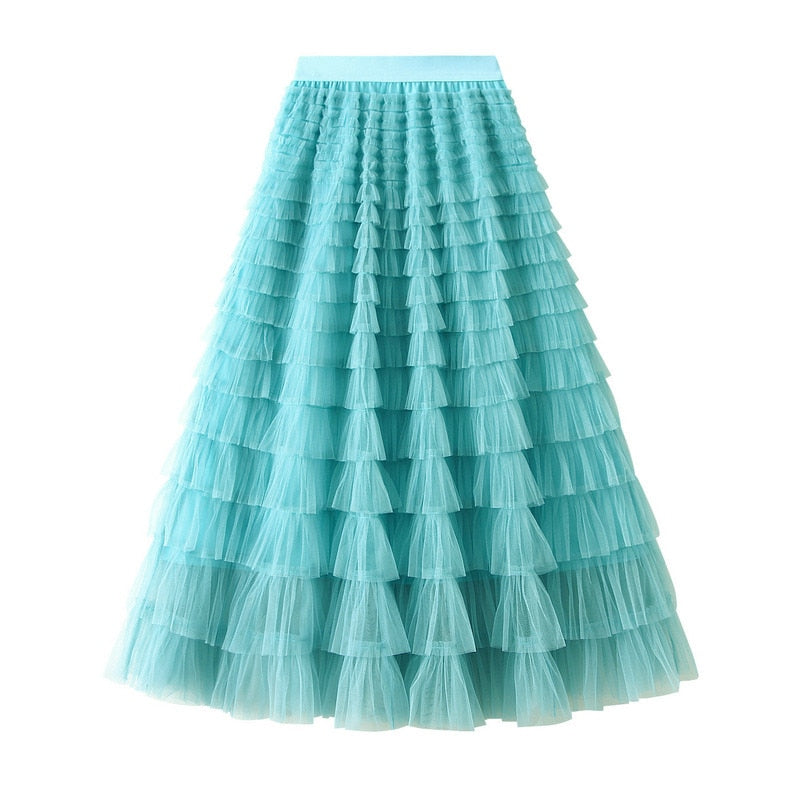 Summer Long Skirt Layered Ruffles Design Elegant Maxi Dress Office Women Commuting Party Attire Autumn Elegant Skirt
