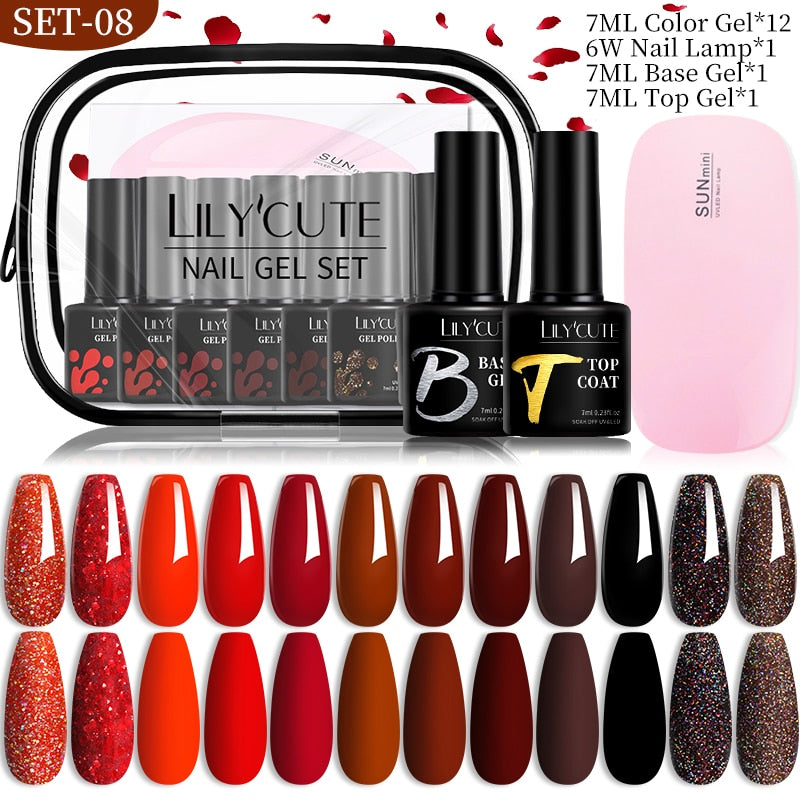 LILYCUTE 12PCs 7ml Spring Macaron Nail Gel Polish Set Semi Permanent UV Gel For Manicure Soak Off Gel Nail Polish Kit Varnishes 56060-8