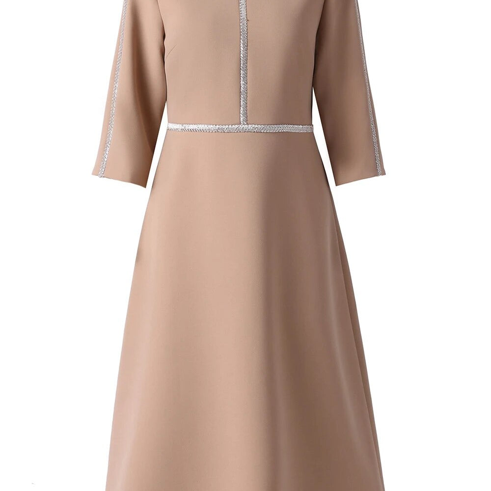 Autumn Fashion Beading Party Formal Occasion Dresses for Women Elegant Christmas Red Midi Vestidos Fiesta Aline Robe khaki