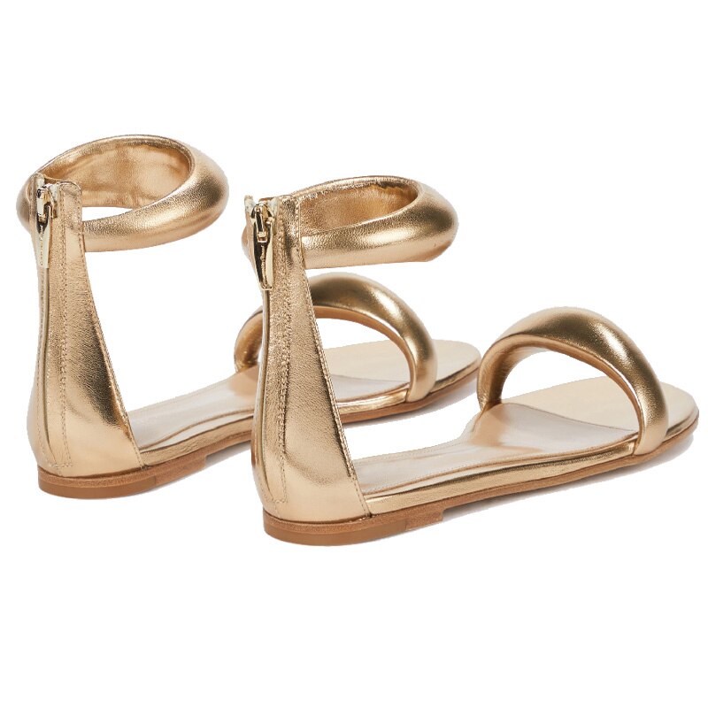 Sexy Flat Sandals Simple Fish Mouth Zipper Women's Shoes Gold Silver Black Green White Brown Big Size