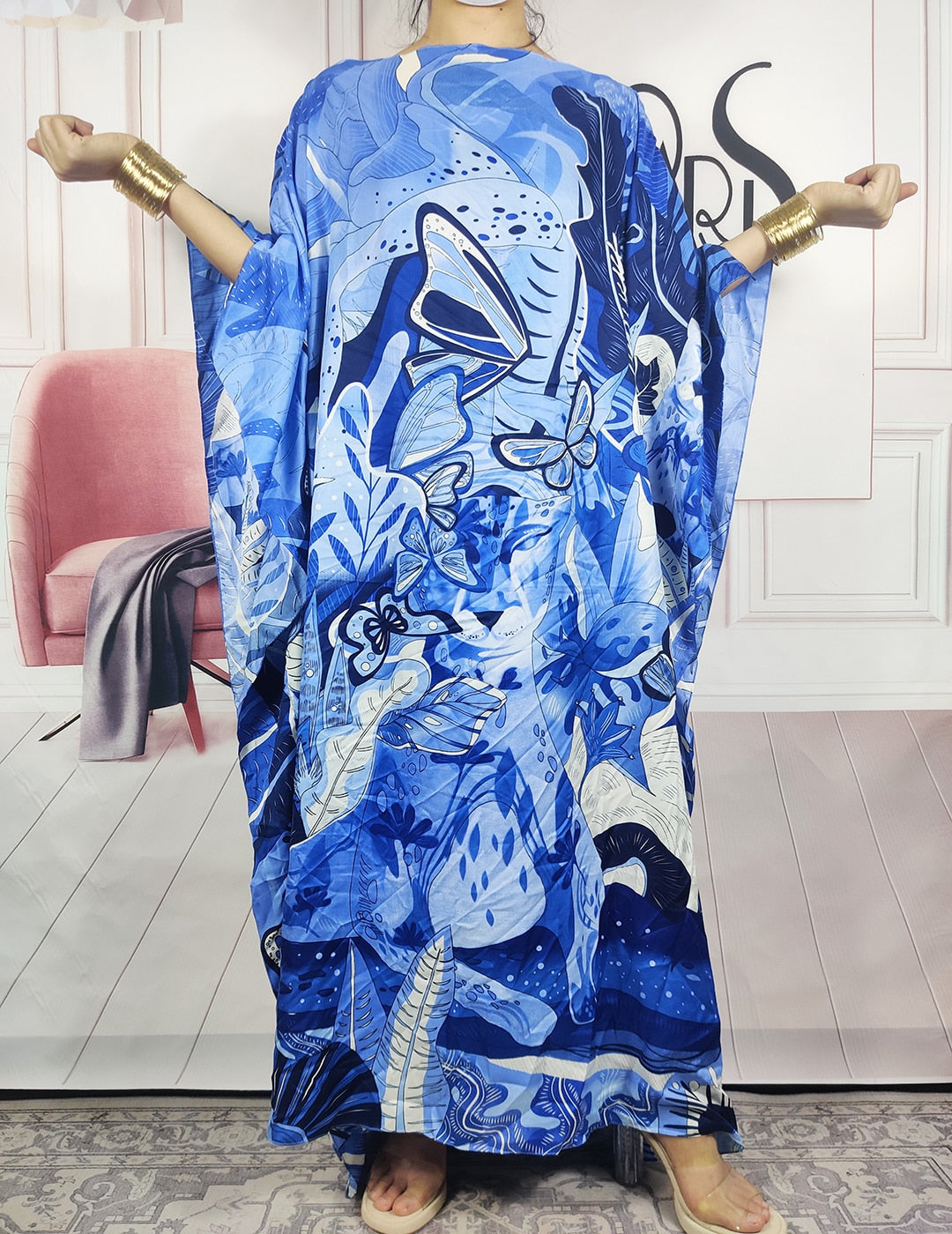 Kuwait Fashion - 2023 Summer Boho Loose Silk Kaftan Maxi Dress Oversized African Muslim Lady Abaya color 1 One Size