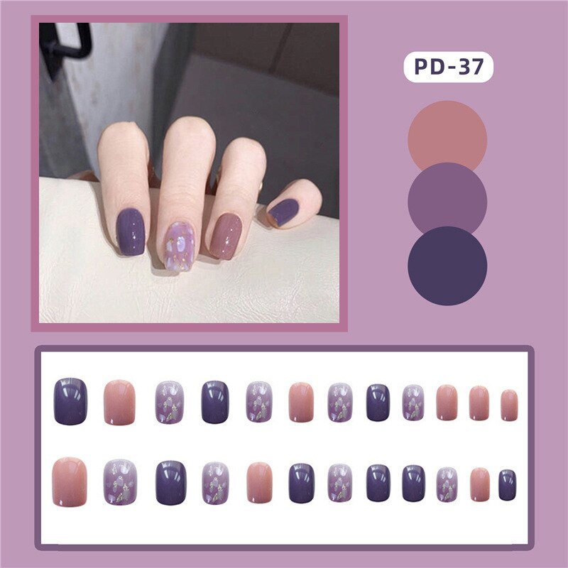 24pcs Lemon Short Wear Tips Nail False Patch Press on Nails Supplies for Professionals Artifical Fake Nails Faux Ongles Uñas PD-37-Fake Nails Art