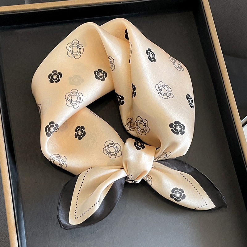 53cm Real Silk Nature Scarf Women Neckerchief Foulard Bandana Small Hairbands Fashion Floral Neck Ties for Office Lady New ZS-291 53x53cm