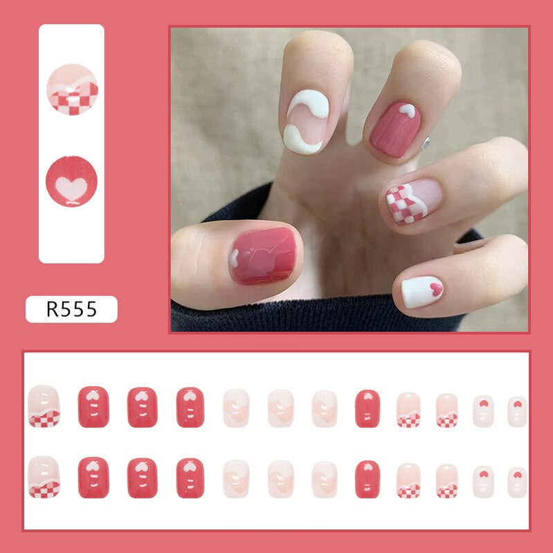 24Pcs/Box Sweet Short Round/Square Head False Nail Art Full Cover Detachable Artificial Fake Nails Ballerina Press on Nails Tips R555