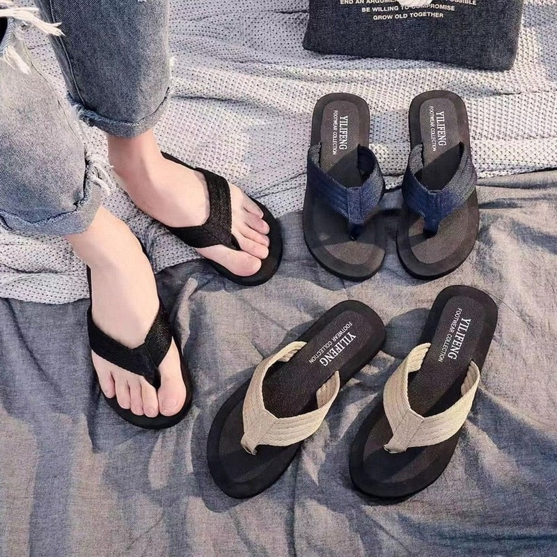 2023 Summer Slippers Men Flip Flops Beach Sandals Non-slip Casual Flat Shoes Slippers Indoor House Shoes for Men Outdoor Slides