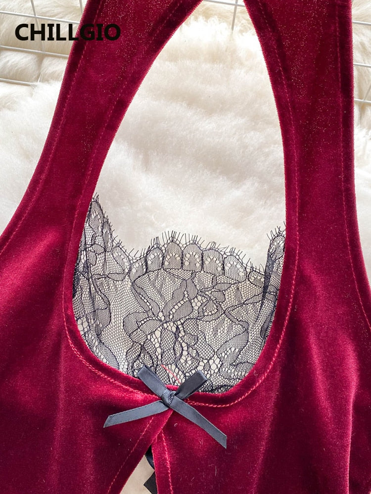 Women Cheongsam Velour Bodysuit Retro Backless Hollow Combination Catsuits Fashion One Piece Sexy Erotic Halter Rompers