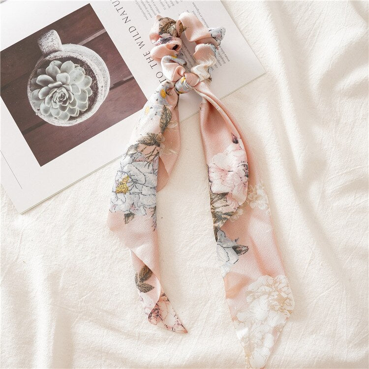 Chiffon Printing Flower Bandana Hair Scarf Headband for Women Vintage Long Ribbon Scrunchie Beach Bandanas Hair Accessories 53