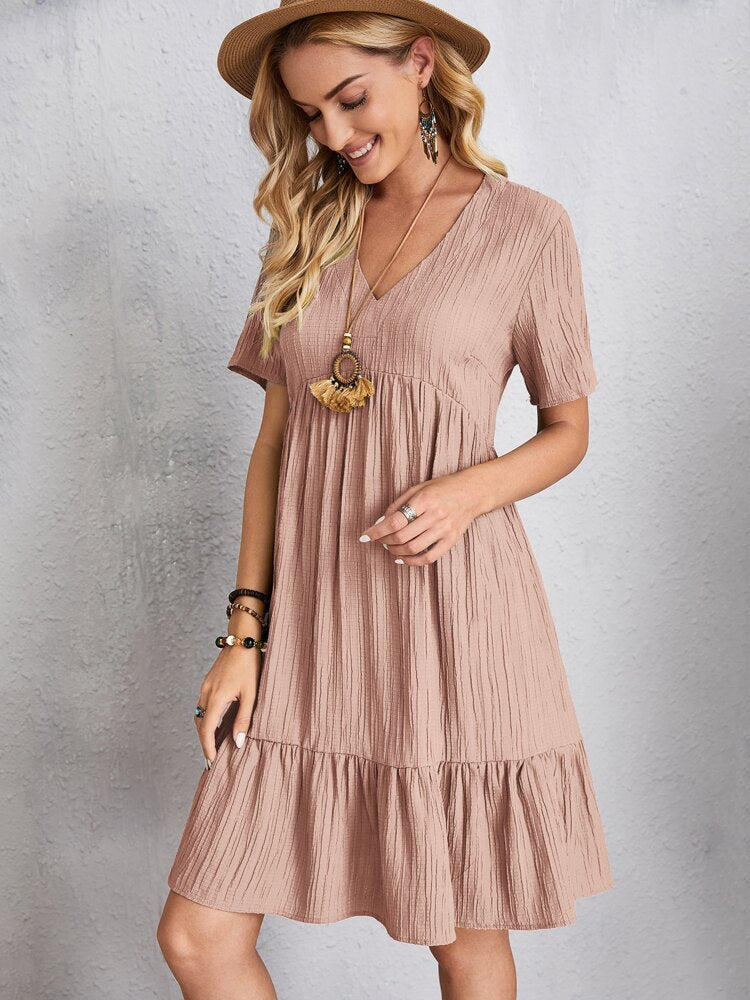 Summer Knee Length Dresses for Women 2023 New-In One-Piece Loose Casual Short Sleeve Dress Vintage Chic Maxi Midi Dress Outfits C5 Pink