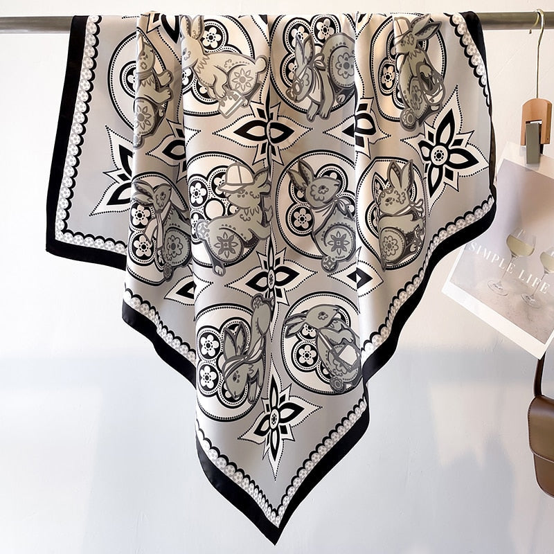 Fashion Print Printing Twill Silk Square Scarf for Women Hijab Muslim Headband Bandana Summer Shawl Beach Stoles Echarpe FN130-4