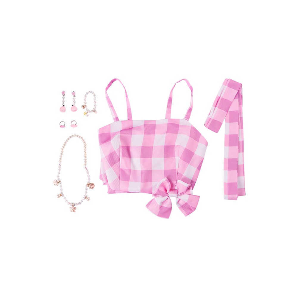 Margot Cosplay Pink Plaid Dress Up Hat Women Costume Movie Roleplay Fantasia Halloween Party Clothes For Disguise