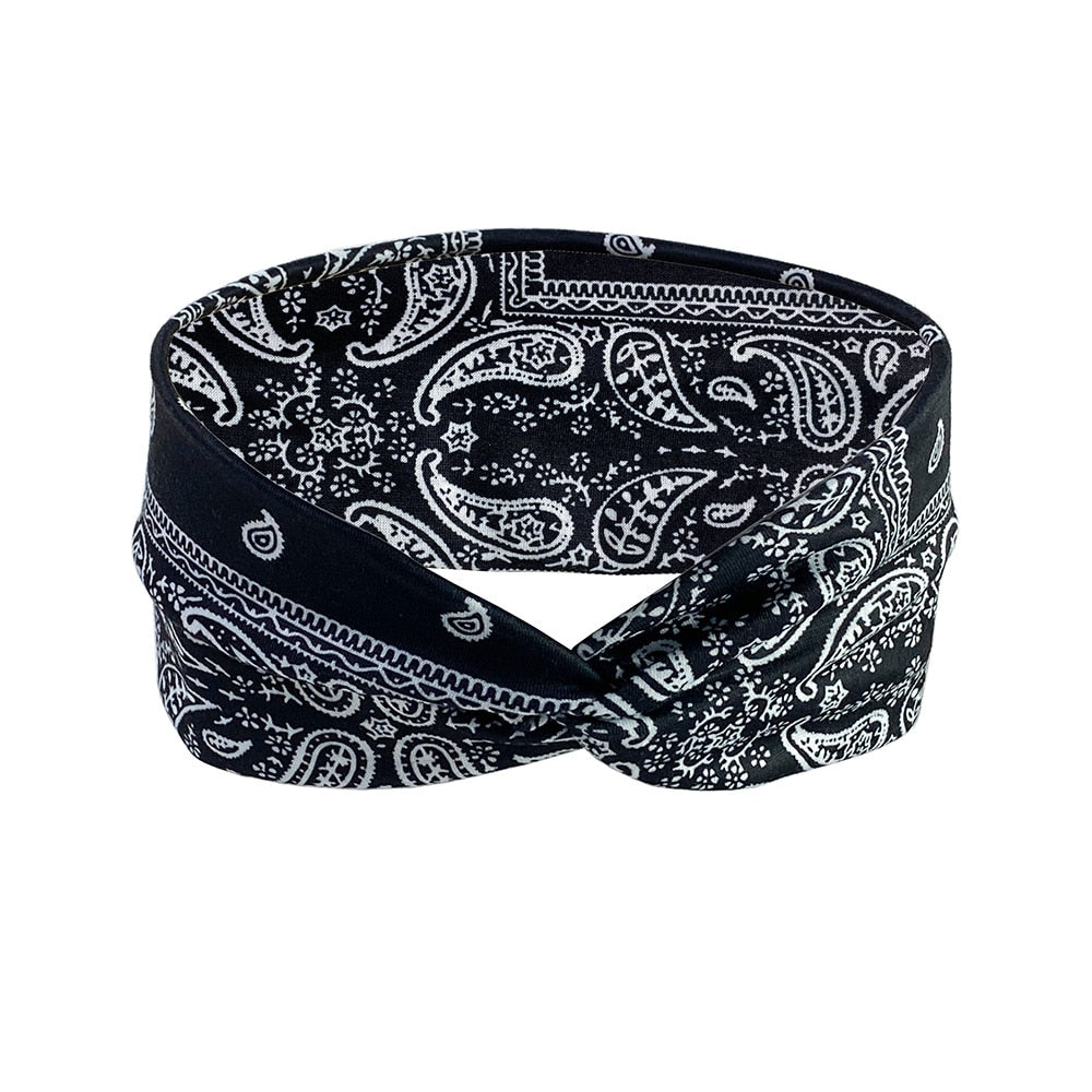 Headband Woman Bohemian Wide Cotton Stretch Bandana Girls Festival Flower Print Hair Accessories Summer Accessories Black Spain