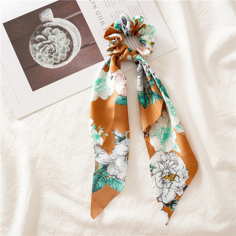 Chiffon Printing Flower Bandana Hair Scarf Headband for Women Vintage Long Ribbon Scrunchie Beach Bandanas Hair Accessories 52