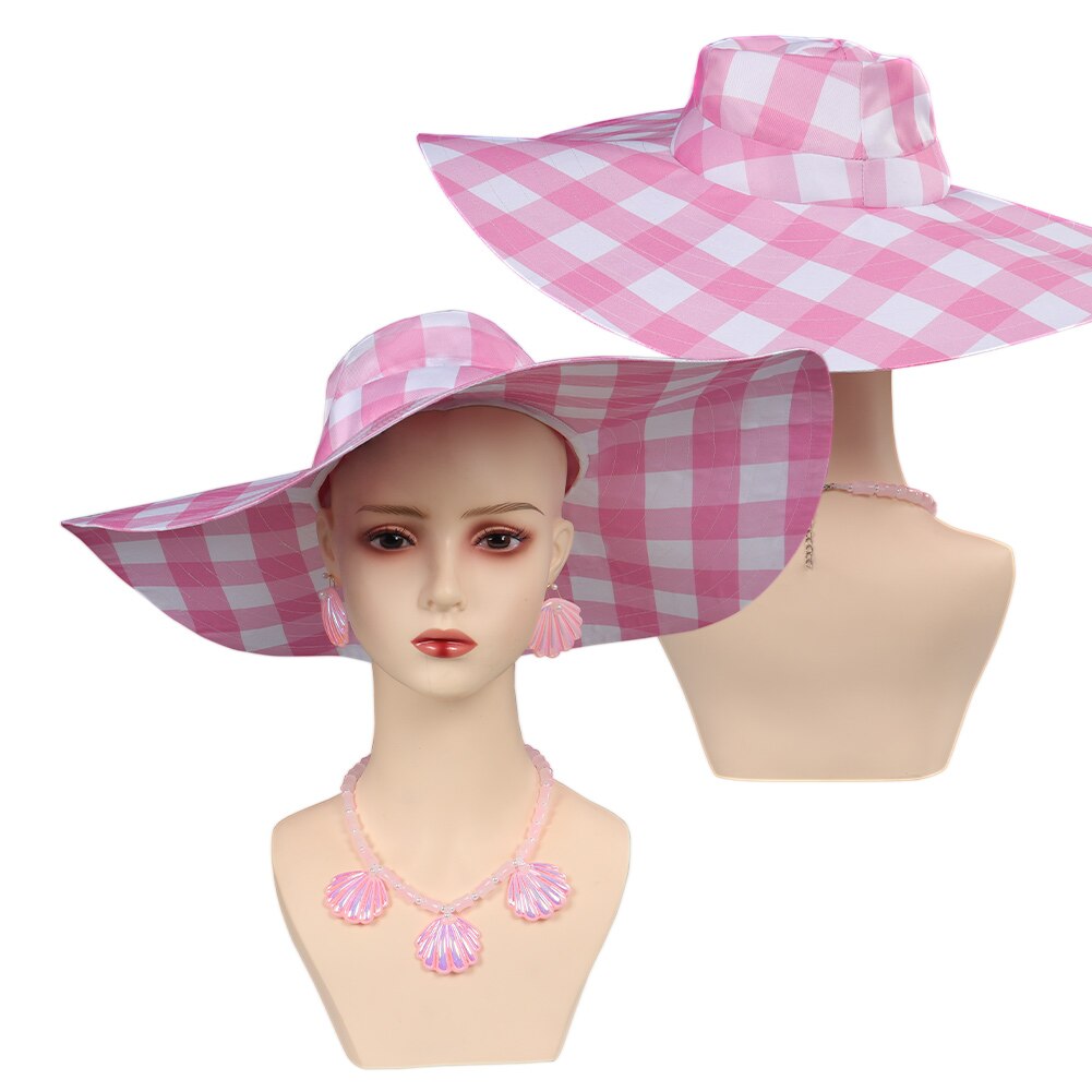 Margot Cosplay Pink Plaid Dress Up Hat Women Costume Movie Roleplay Fantasia Halloween Party Clothes For Disguise