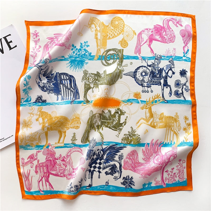 Fashion Designer Print 100% Natural Silk Square Scarves Women Hairband Neck Foulard Female Small Kerchief Bandana New FZ87-3 53cm real silk